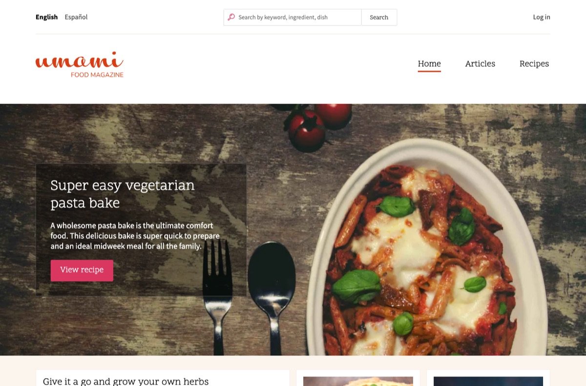 Umami home page on Drupal 10 before the upgrade
